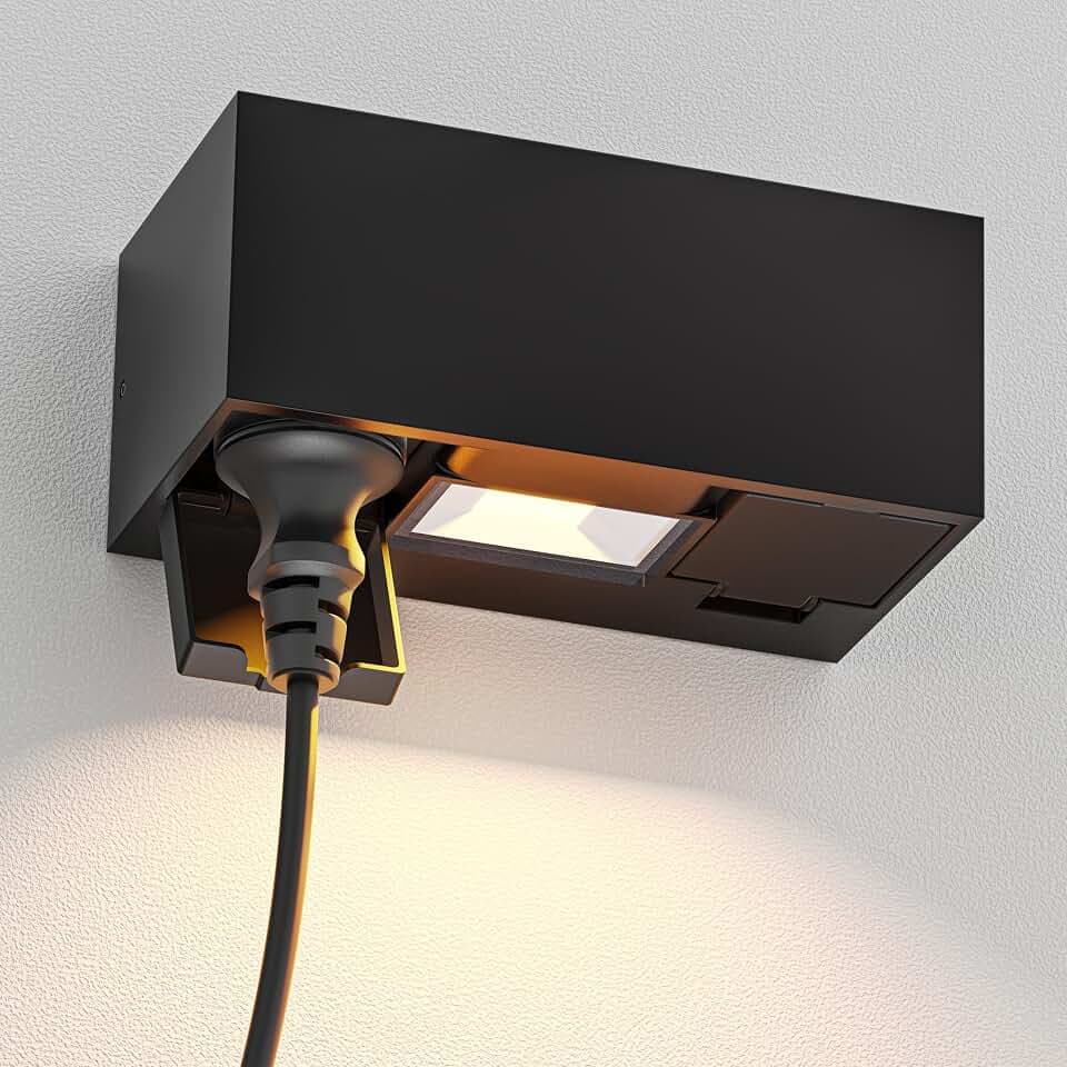 ledscom.de Wandsteckdose WAST für außen, IP44, 2-fach, schwarz, inkl. LED Downlight, 430 lm, warmweiß