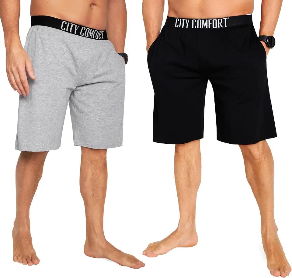 CityComfort Schlafanzug Herren Kurz M-4XL, 2er Pack Pyjama Shorts Herren Sommer mit Gummizug und Taschen, Freizeithose Loungewear, Geschenke für Männer