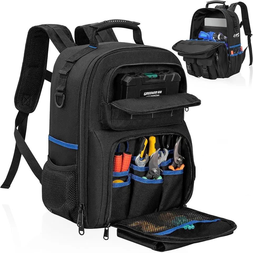 Tool Backpack for Men with Removable Tool Organizer, Black&Blue