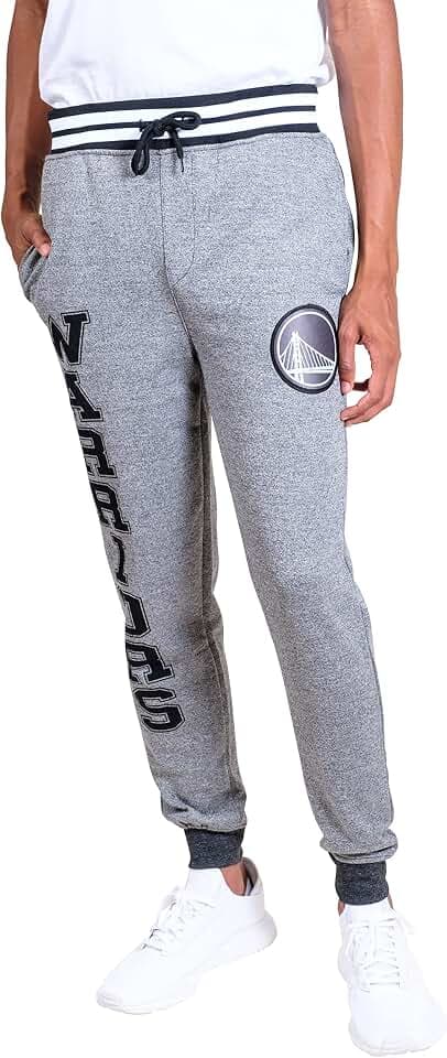 NBA Herren Jogger Hose Varsity Stripe Rib Marl Fleece Sweatpants, Team Logo Grau