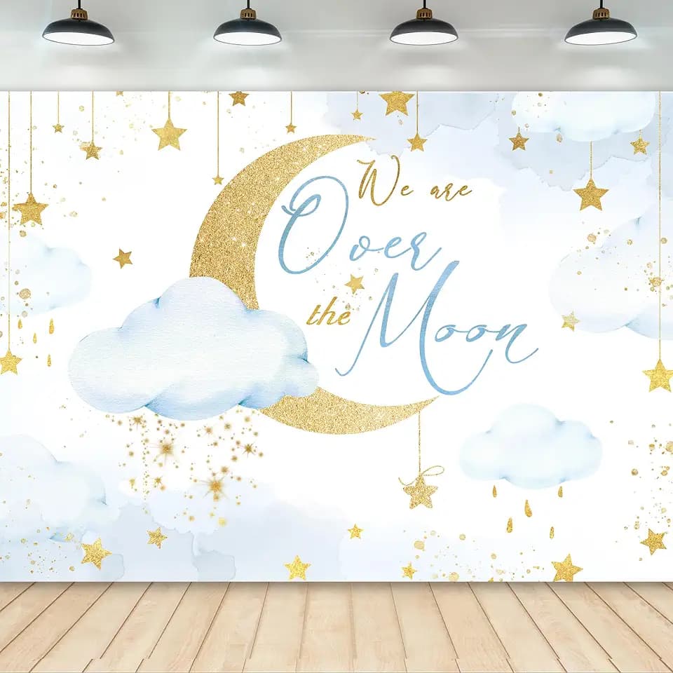Over The Moon Baby Shower Starry Night Celestial Photography Backdrop