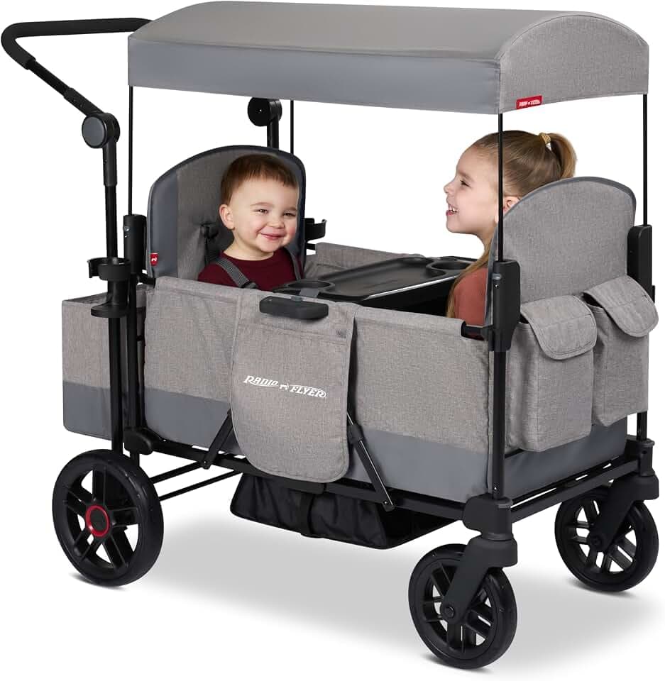 Radio Flyer Pathfinder 2-Seat Stroller Wagon, for Kids 6+ Months, UV Canopy
