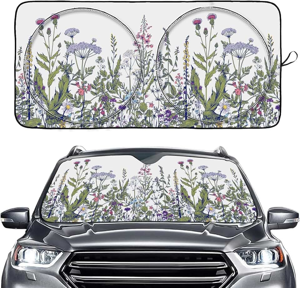 Vintage Colorful Herbs Windshield Sun Shade, Front Window Sun Shade for Car SUV Truck-63'' X 30'', Foldable UV Ray Reflector Visor Shield Cover
