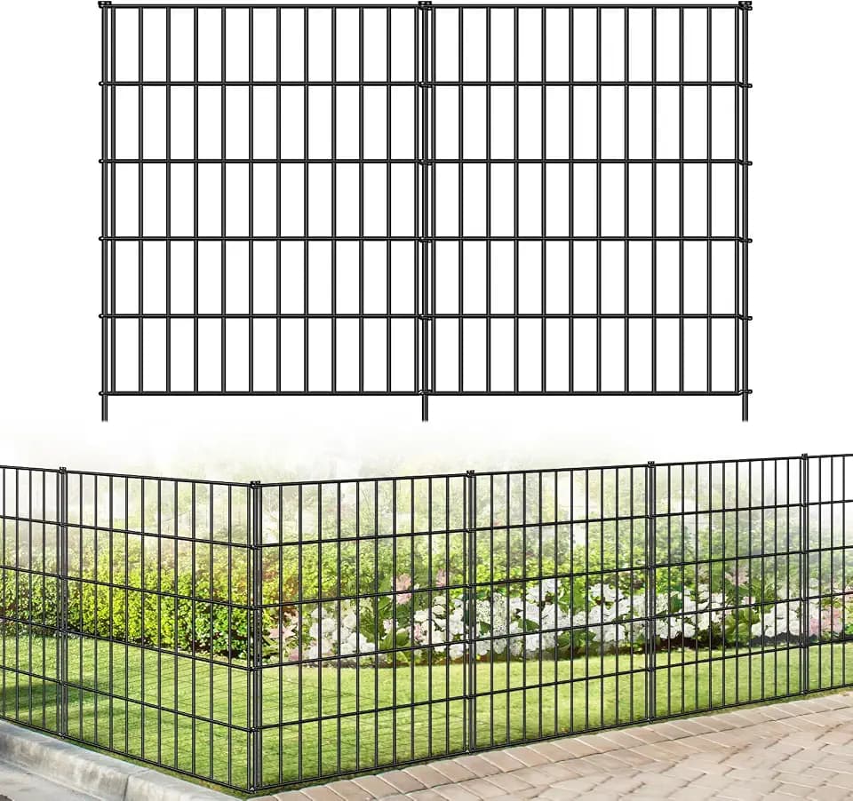 Metal Garden Fence 33.3 in x 23.3ft, Outdoor Dog Fence with Stakes for Yard