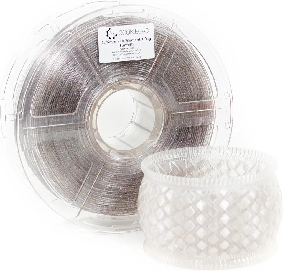 Cookiecad PLA Filament Translucent Glitter, Funfetti, 1.75mm 1kg