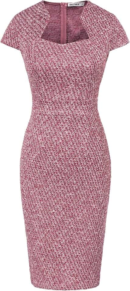 Grace Karin Bleistiftkleid für Damen, Vintage-Stil der 50er-, 60er-Jahre, figurbetont, Flügelärmel