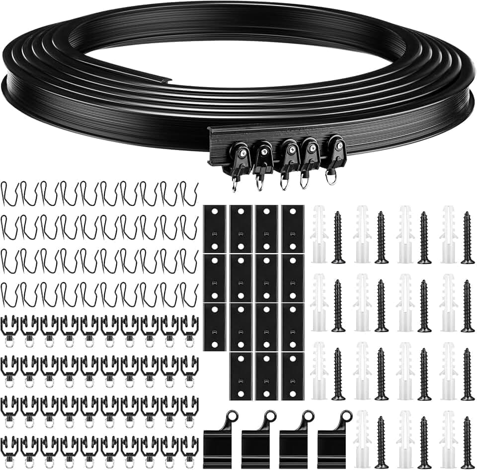 5 Meter Biegbare Decke Gebogen Vorhangschiene Flexible Decken Vorhanghalterung Weich Fenster Gebogen Schiene für Vorhangschien mit Schienen Bettvorhänge (Schwarz, Schwarzer Haken)