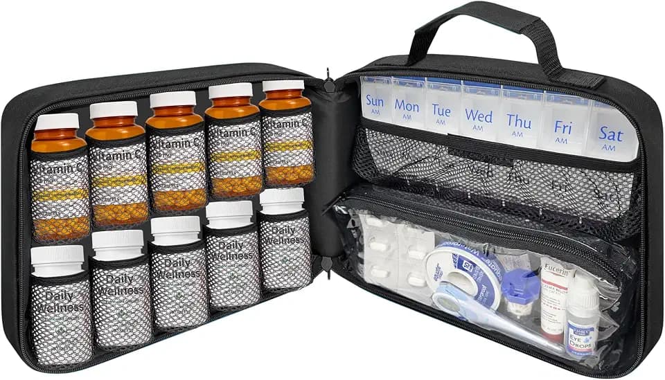 Large Pill Bottle Organizer & Medicine Bag for Travel