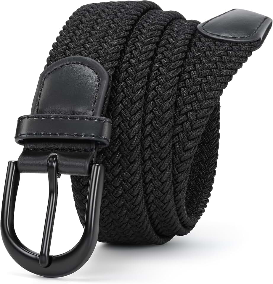 Mile High Life Geflochtene elastische Stretchgürtel Pin Oval Feste schwarze Gürtelschnalle PU Loop-Endspitze Männer