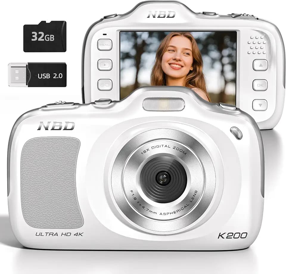 True 4K Digital Camera with Beauty Mode, 64MP Vlogging Camera for Beginners,16X Zoom, Anti-Shake & Autofocus, 64GB Card, 120g Ultra Compact Portable Cameras for Photography QS-US-K200A-WW-N4-A-2511