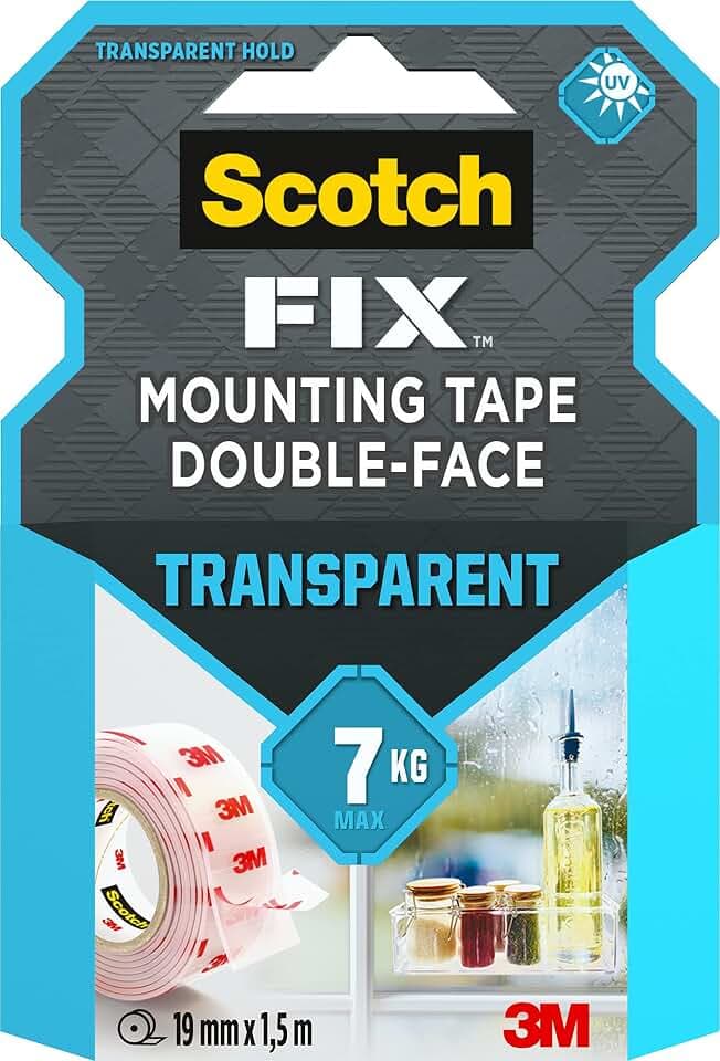 Scotch-FIX Doppelseitiges Klebeband Transparent, 1 Rolle (19 mm x 1,5 m)
