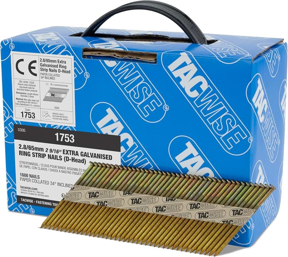 Tacwise 1753 Extra Verzinkte Rahmennägel 2,8/65 mm, D-Kopf, 1600 Stück