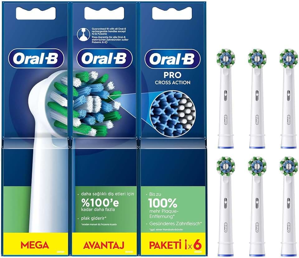 Oral-B Pro Cross Action Aufsteckbürste für elektrische Zahnbürste, X-Form und abgewinkelte Borsten für tiefere Plaque-Entfernung, 6 Stück Zahnbürstenköpfe, Weiß