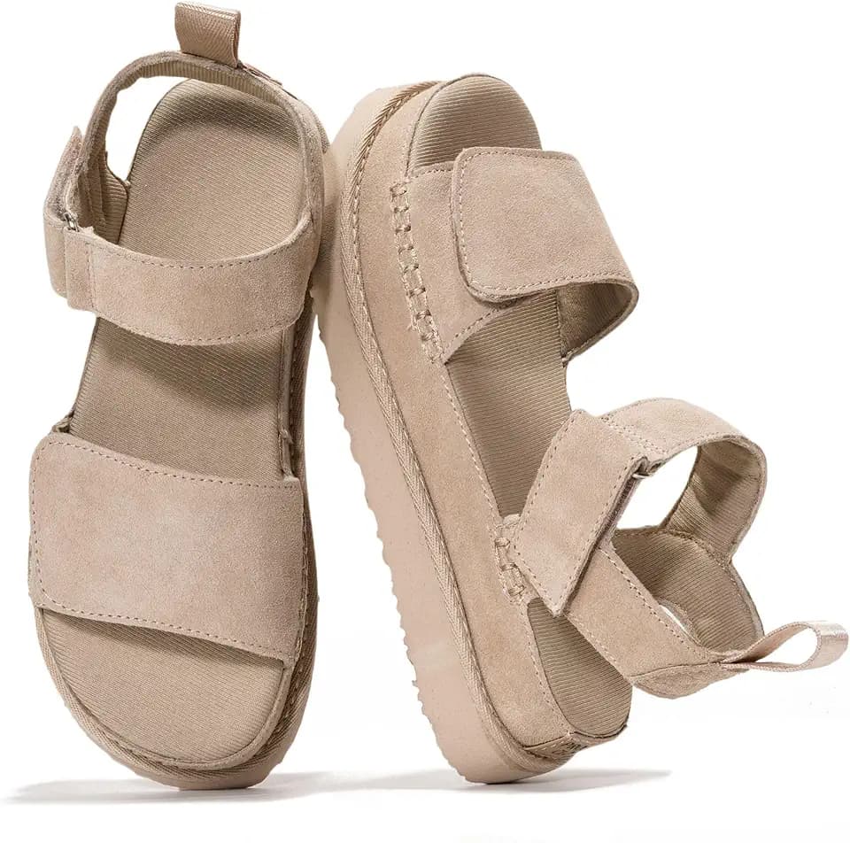 Project Cloud 100% Genuine Leather Platform Sandals & Slides for Women