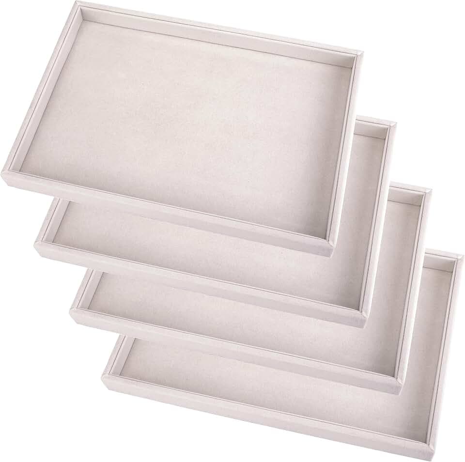 4 Pcs 13.8"x9.5" Velvet Jewelry Tray Jewelry Display Tray Stackable Plate