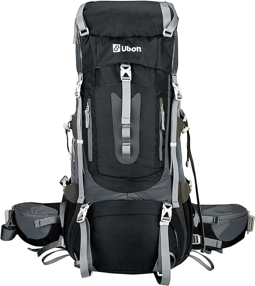 Ubon 60L Internal Frame Hiking Backpack, Rain Cover Included
