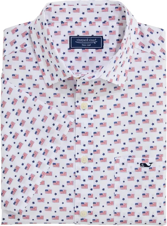 Vineyard Vines Men's Flags & Stars Short Sleeve Cotton Shirt
