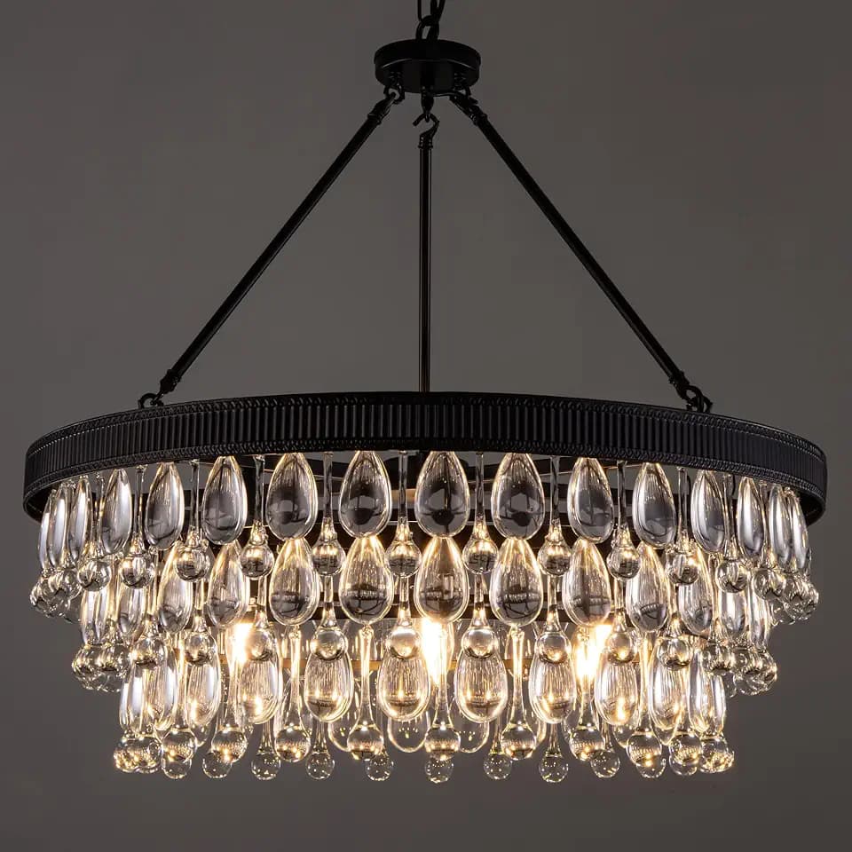 TOCHIC Crystal Chandeliers, 6-Light 3 Tiers Black Crystal Chandelier Light, Modern Farmhouse Luxury Light Fixture for Bedroom, Dining Room, Kitchen Island, Living Room, Entryway, 28"