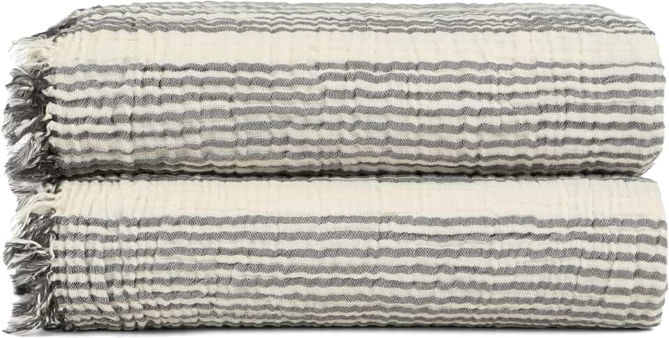 Black & White Brands Turkish Muslin Pool/Beach Wrap - Ultimate Soft Luxury 100% Cotton 4 Layer (2 XL Gray Lightweight Wraps, 37x70)