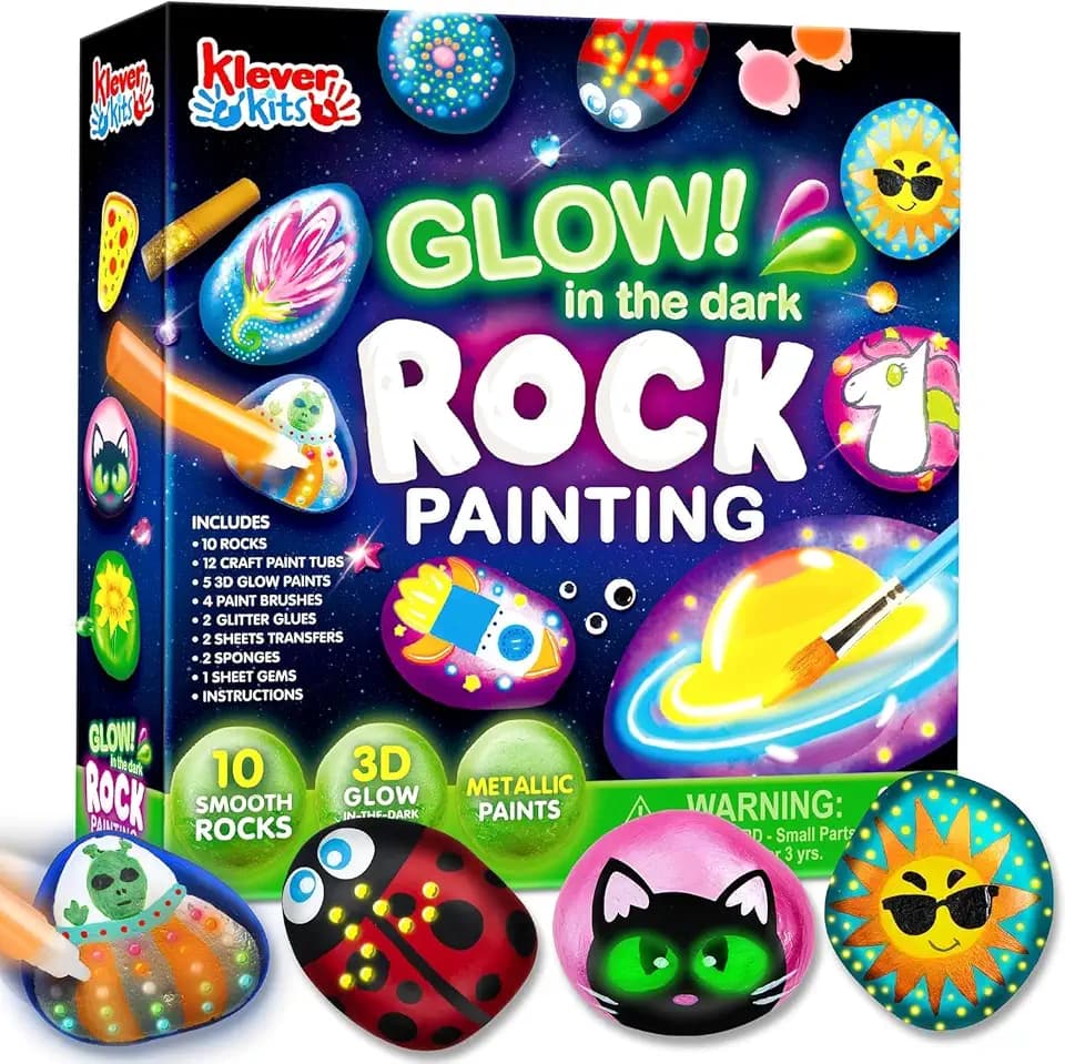 JOYIN Steine Bemalen Set Bastelset Kinder ab 6-12Jahre,Kreativ Steinmalerei,Bastelset Steine Malen Set für Kinder Basteln Geschenk Mädchen 6 7 8 9 10 11 12 Jahre,Im Dunkeln Leuchten,Halloween Geschenk