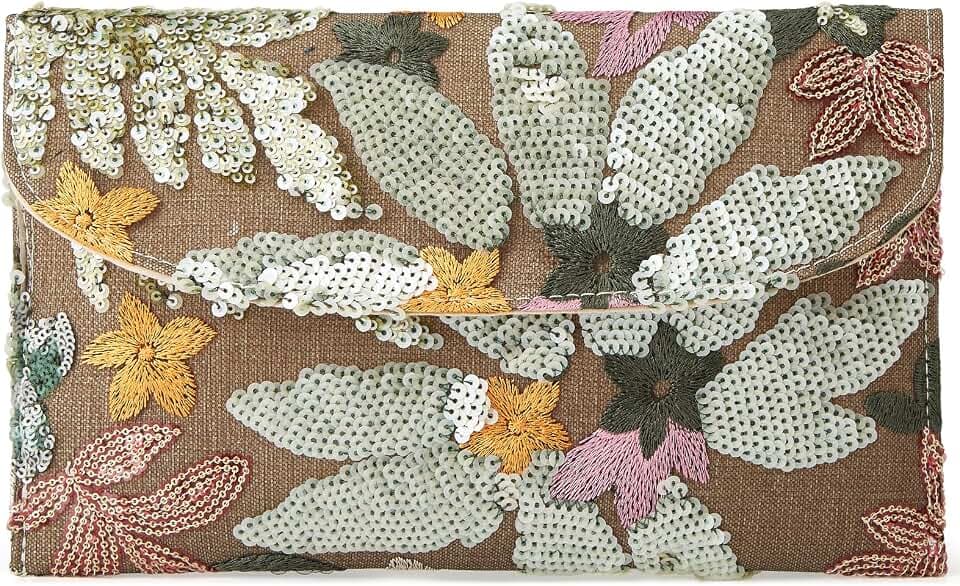 Clutch Purses for Women,Floral Embroidery Sequin Evening Beaded Clutch Bags for Wedding Party Sequin Beaded Evening Bag