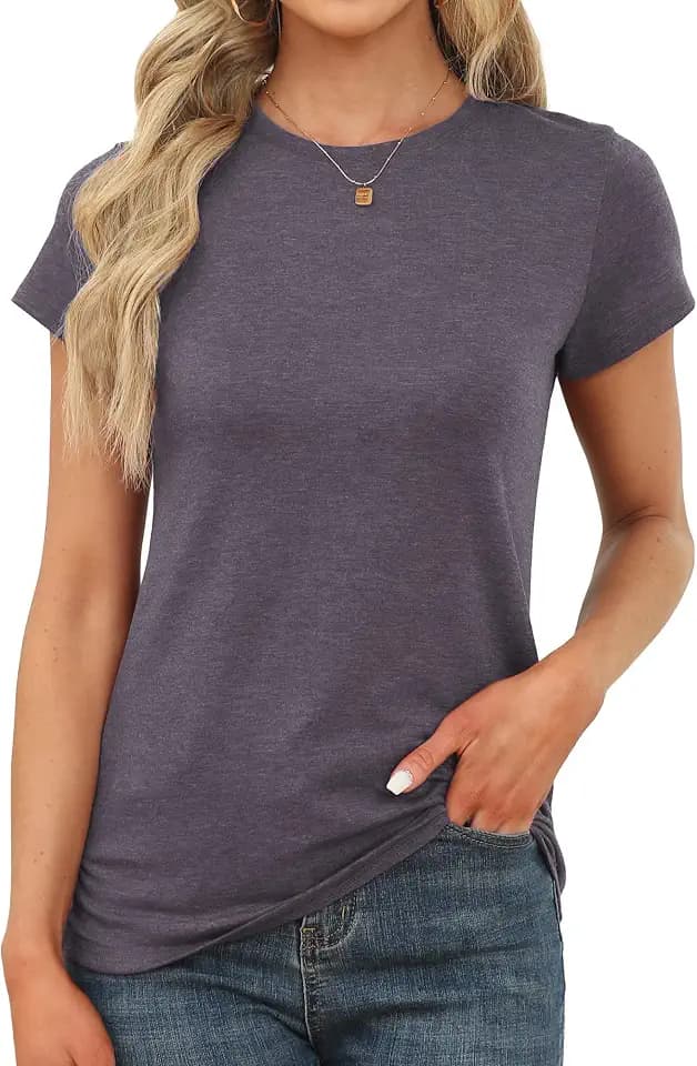 Memorose Women's Short Sleeve T-Shirts Crew Neck Summer Stretchy Basic Tops