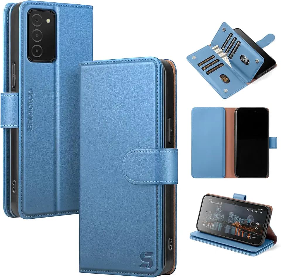 Shieldtop Compatible with Samsung Galaxy A03S US Wallet Case with Card Holder,RFID Blocking PU Leather Phone Case Folio Flip Shockproof TPU Protective Cover Credit Card Slots Women Men,Light Blue