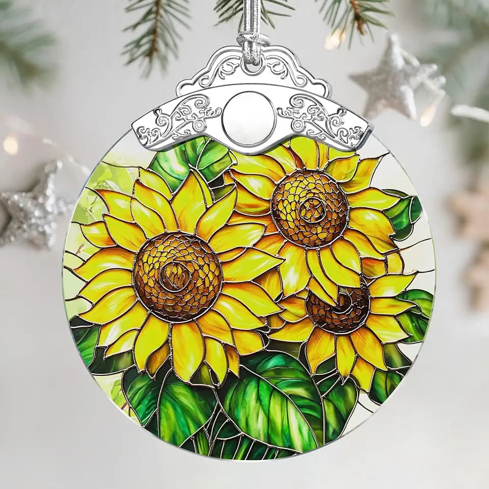Stained Glass Ornament, Christmas Ornament, Hanging Ornaments for Home Decor & Christmas Tree Ornaments – Exquisite Holiday Decor, Xmas Gifts & Holiday Present - Sunflower
