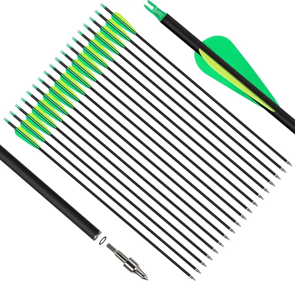 30" 18 Stück Bogenschieß-Carbonpfeile Übungs- und Jagdpfeile mit abnehmbaren Spitzen Schaft Spine 500 für Compound- und Recurvebögen