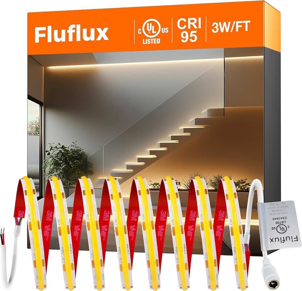 12V COB LED Strip Light, UL Listed, 16.4ft, 3000K, CRI 95+