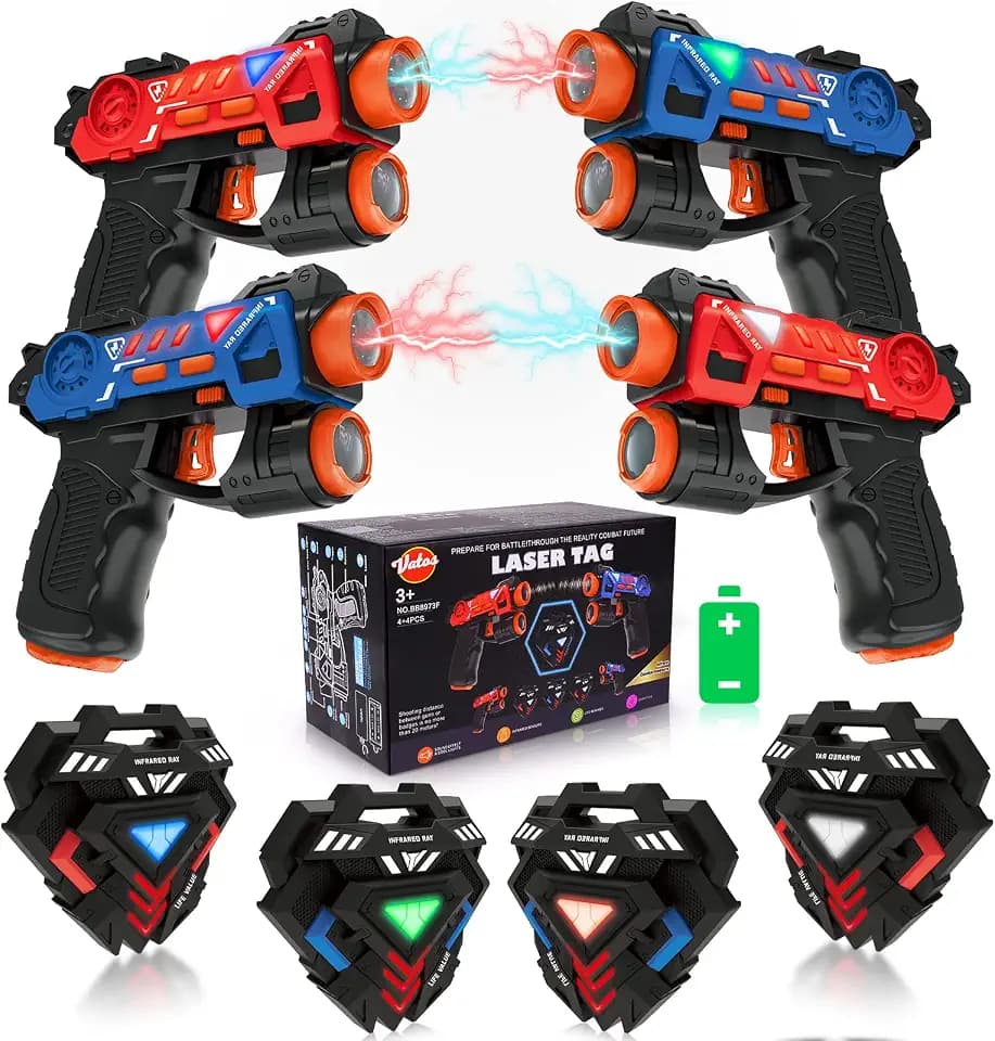VATOS Laser Tag Guns Set, Infrarot, Mini, mit Abzeichen 4 Pack, 4 Spieler Indoor Outdoor,Gruppe Aktivität Spaß Spielzeug für Kinder Alter 4 5 6 7 Jungen Mädchen
