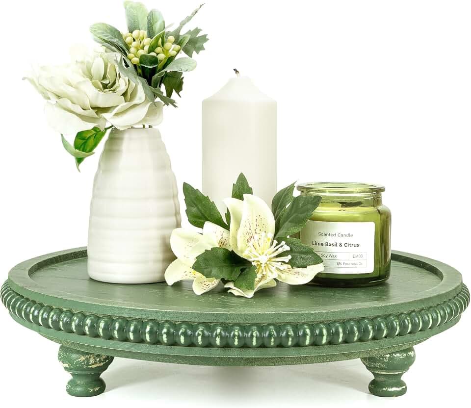 EOSAHR Beaded Round Display Riser for Farmhouse Home Decor, Green