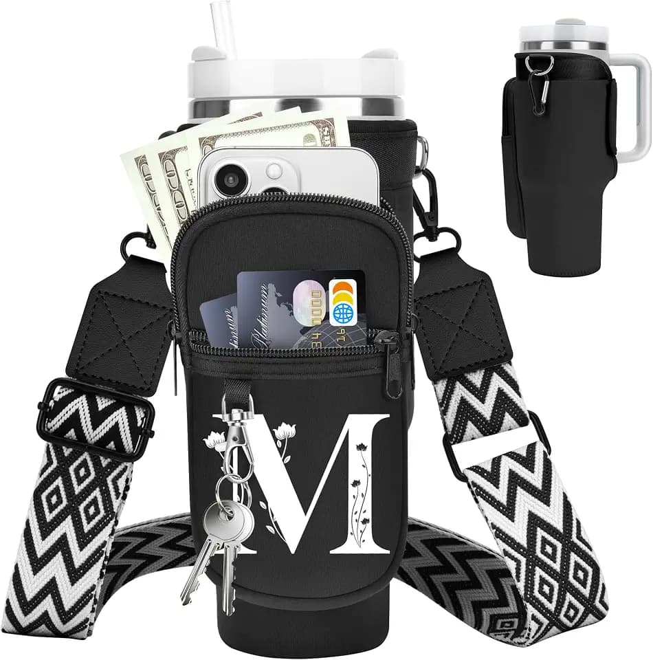 Initial Water Bottle Holder with Strap for Stanley Cup 40 oz Tumbler