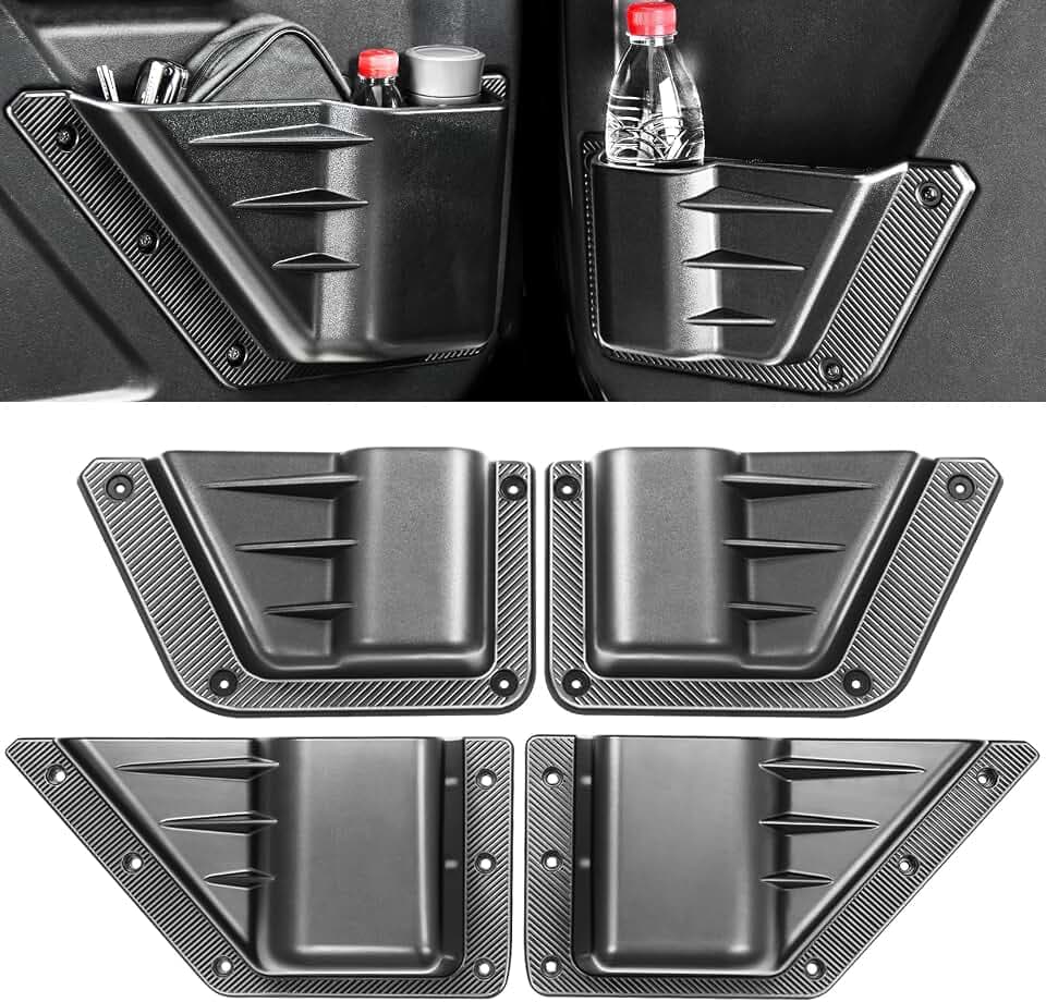 4PCS Front and Rear Door Storage Pockets Compatible for Ford Bronco Accessories 2025,Side Cup Holder Fit Bronco 4-Door 2021 2022 2023 2024,Interior Organizer Box Accessories,4PCS Black