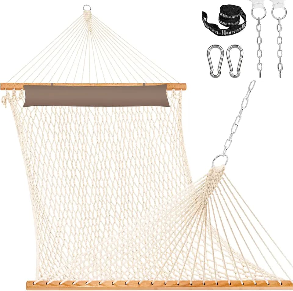 Lazy Daze Double Rope Hammock with Pillow for Outdoor Fits 13-15 FT Stand