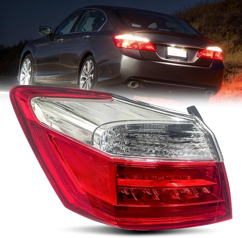 Tail Light Assembly Fit for 2013-2015 Honda Accord Sedan EX-L Touring Left Driver Side Outer Tail Light Brake Turn Signal Back Up Lens Replaces 33550T2AA12, 33550-T2A-A12, 33550 T2A A12, HO2804103