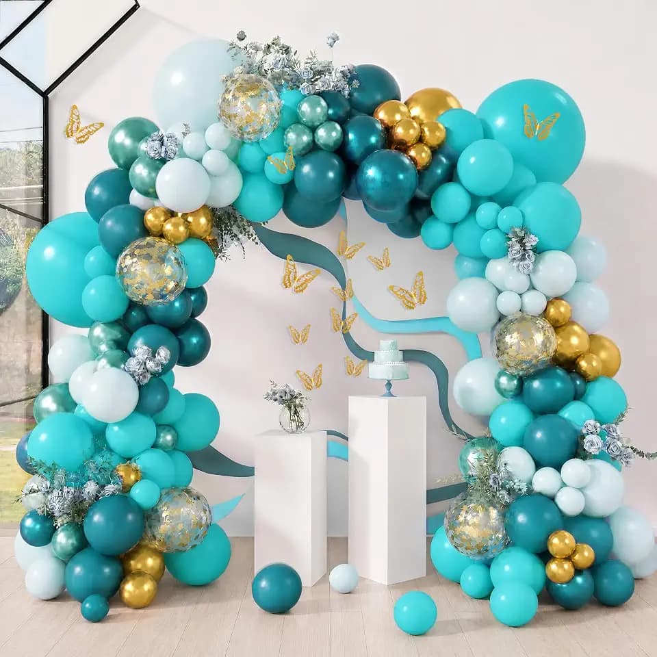 Amandir 168PCS Teal Balloons Garland Arch Kit with 12Pcs Butterfly