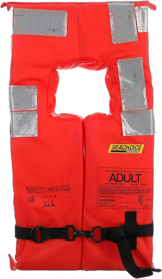 Seachoice Type I Commercial Offshore Vest & Jacket, Fluorescent Orange, Reflective Panels, Various Sizes