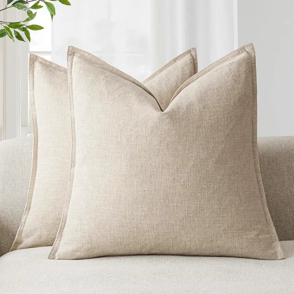 Foindtower 2er Set Kissenbezüge Dekorative Neutral Leinen Solide Boho Kissenbezug Farmhouse AWeiches Akzentkissenbezug für Stuhl Couch Sofa Schlafzimmer Wohnkultur Dekokissen 45x45 cm Natur Beige