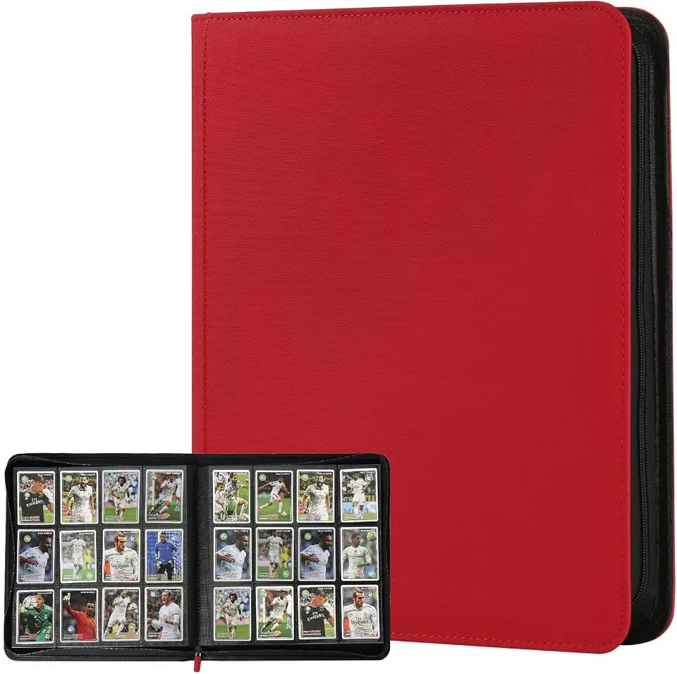 12 Pocket Ringless Side Loading Trading Card Binder, 720 Cards PU Fixed Page Zipper Card Album for TCG Sports Game Cards, Not Fit Top Loaders (Red)