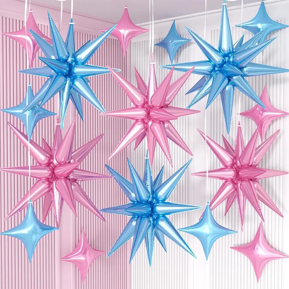 Blue Pink Star Balloons,10Inch and 22Inch Star Foil Balloons Kit