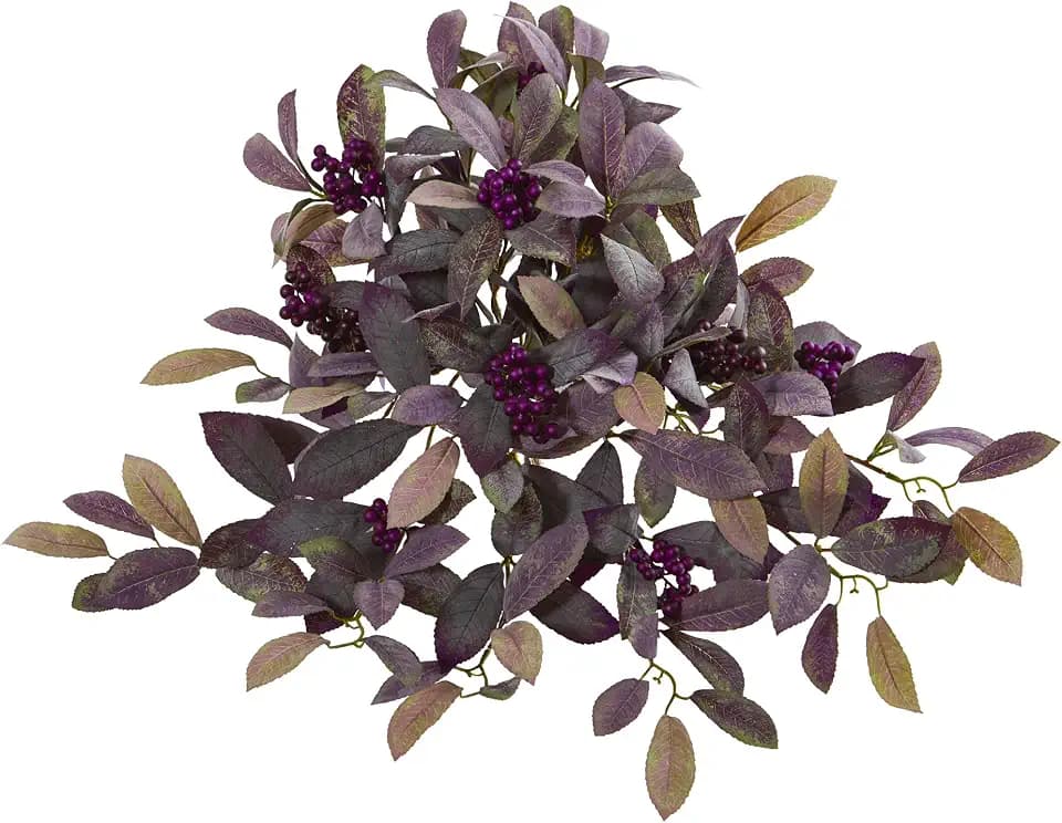 Nearly Natural 23in. Fall Laurel Leaf with Berries Artificial (Set of 3) Silk Plants, Purple