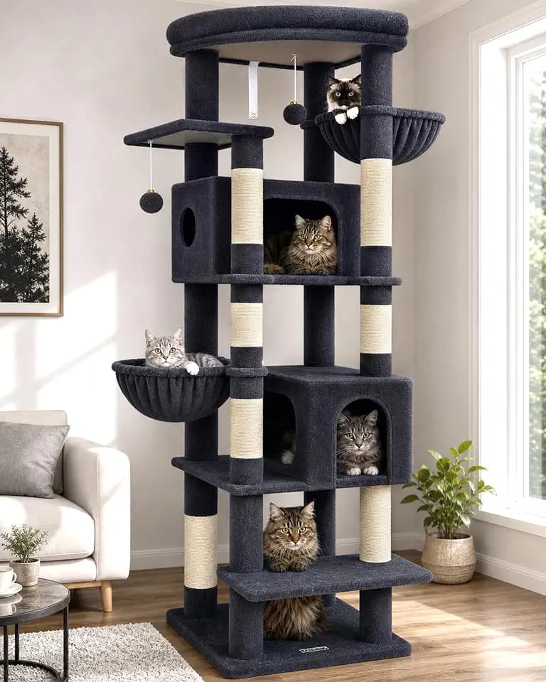 Globlazer S74 Stabil Kratzbaum Ecke XXL 188 cm für 2/3/4 Große Katzen Innen | Katzenbaum mit Mehrere Große Liegefläche Sisal Kratzfläche Leichter Aufbau Aktivitätskratzbäume für Schwere Katzen Kätzchen