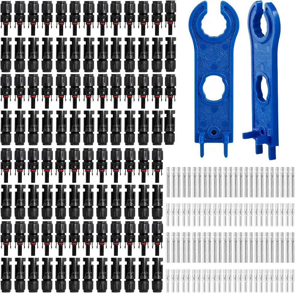 100PCS Solar Panel Connector, IP67 1000V 30A Waterproof Connector Male Female with 2 Spanners, 50 Pairs Multi-Contact Solar Connectors