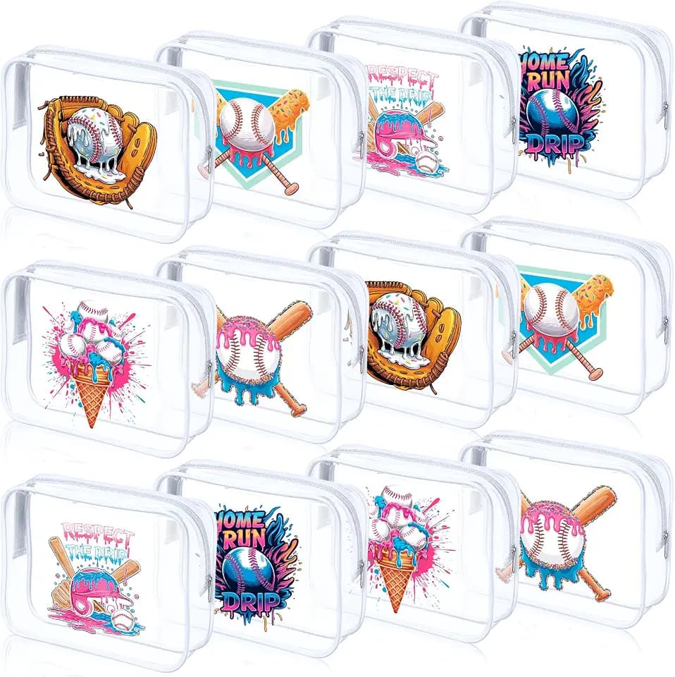 Reginary 12 Pcs Baseball Ice Cream Drip Bags Waterproof Clear Zipper Snack Bags Bulk Goodie Gifts for Boys Men Players Coaches Birthday Favors for Baseball Team Sport Supplies