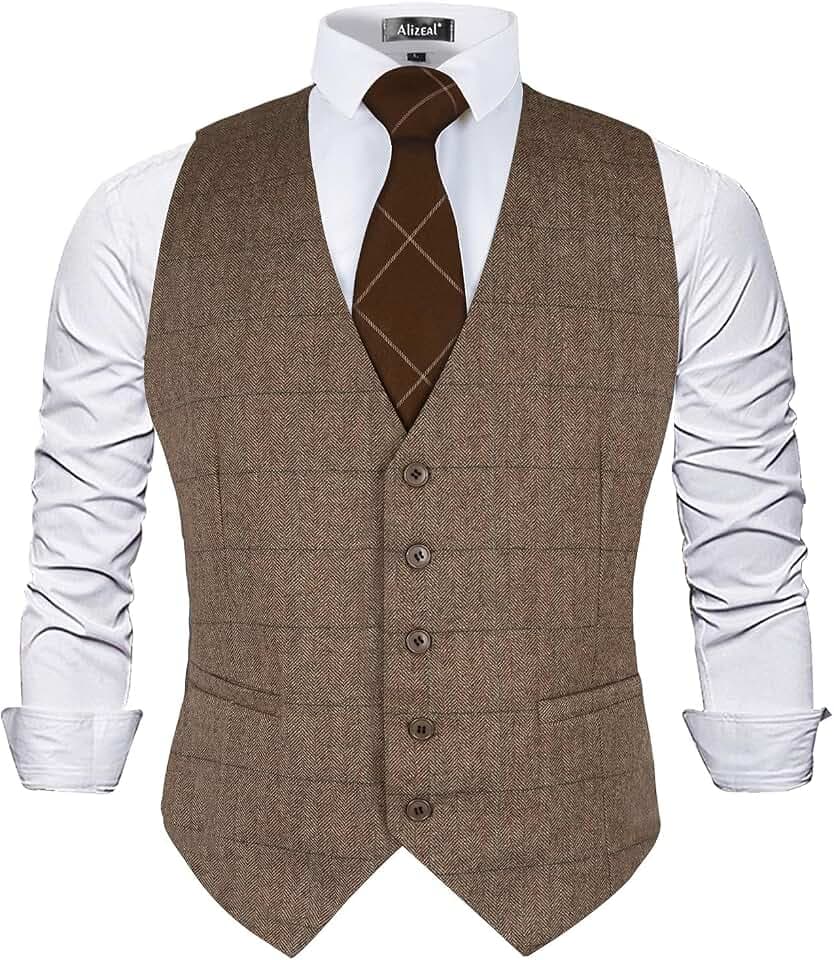 Alizeal Herren Plaid Tweed Business Anzug Weste Regular Fit Smoking Weste