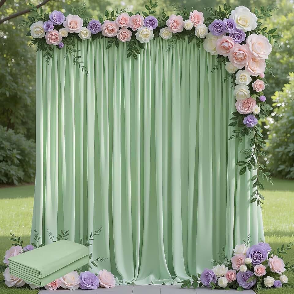 Wokceer Sage Green Backdrop Curtain Drapes for Parties, 2Pack 10x8FT