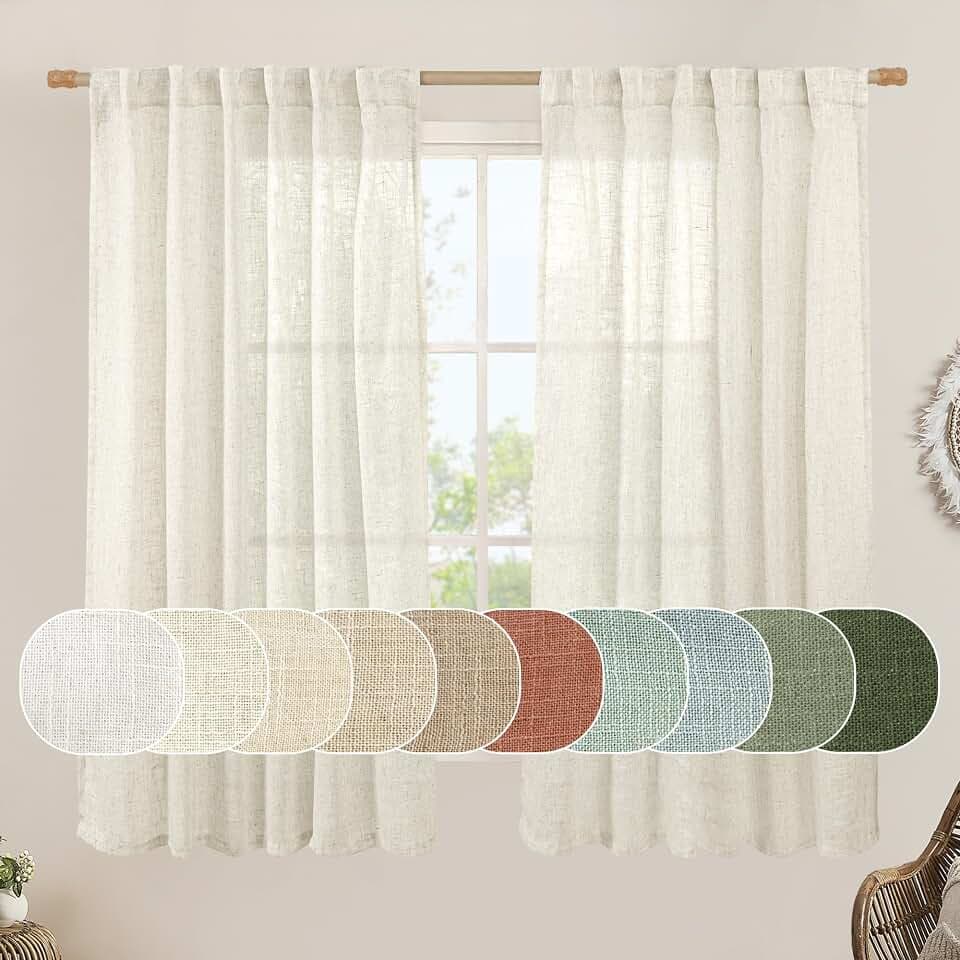 LAMIT Semi Sheer Linen Window Curtains for Bedroom Living Room 52x63 Inch