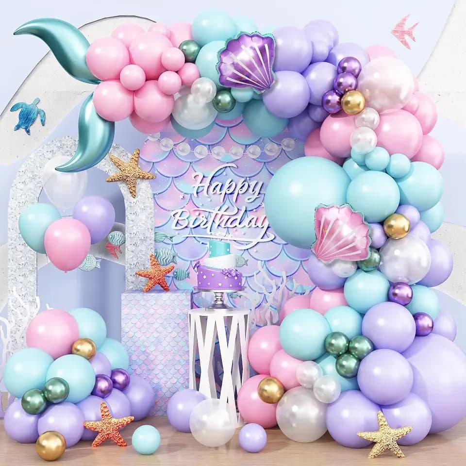 Mermaid Balloon Garland Arch Kit with Mermaid Tail Seashell Foil Balloons