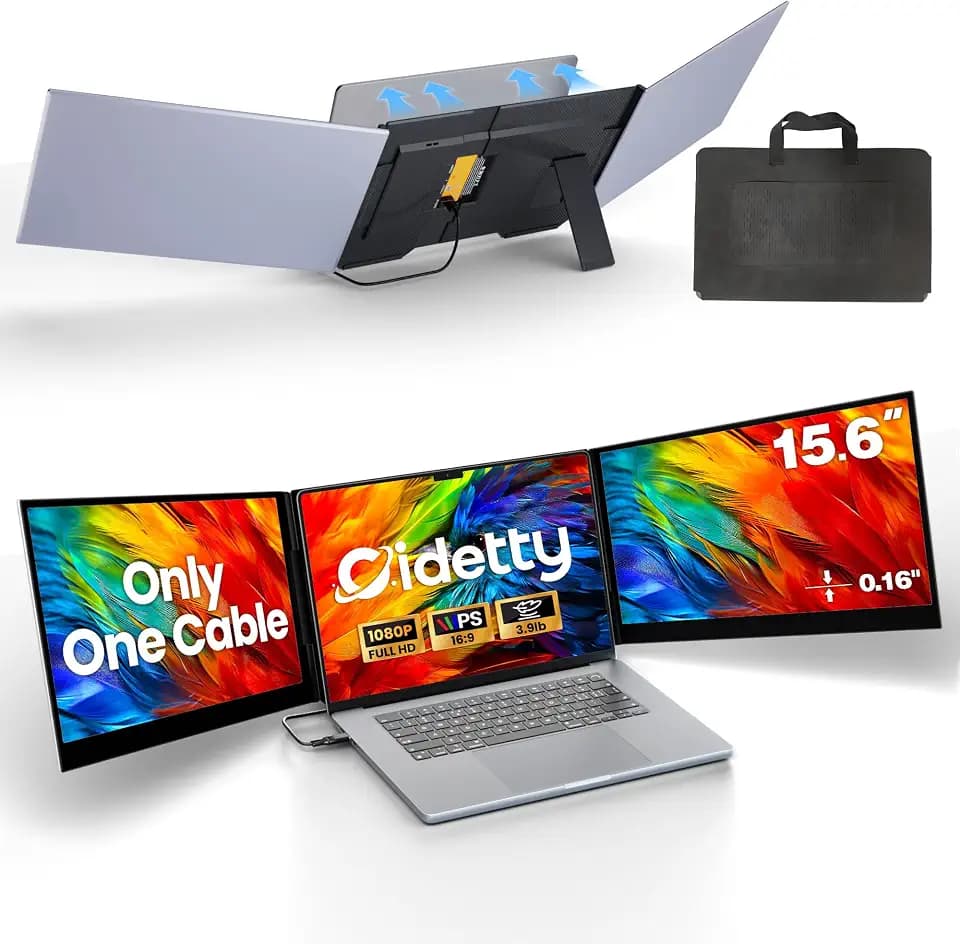 CIDETTY One Cable Connection Laptop Screen Extender Monitor Portable, Ultra Thin 15.6" 1080P FHD Triple Screen,Fit for 13-17" Laptop, Plug & Play Compatiable with Win/Mac/Chrome/Android